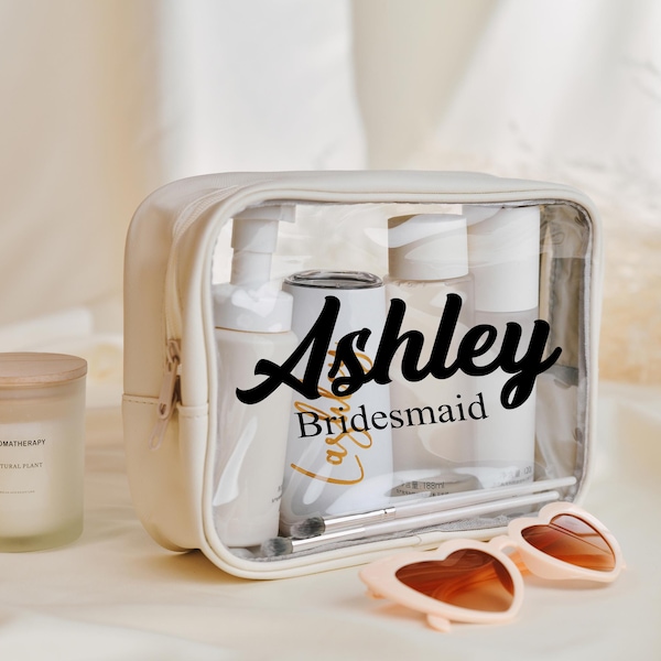Custom Transparent Toilet Bag Bridesmaids Present, Travel Cosmetic Pouch, Wedding Party Gift