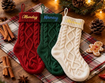 Kundenspezifische gestrickte Weihnachtssocken: personifizierte gestrickte Namen gestrickte Socken, bestickte gestrickte Weihnachtsdekorationsgeschenke
