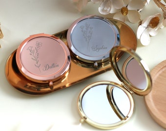 Elegant Custom Compact Mirror - Perfect Wedding Favor for Guests, Ideal for Bridal Parties,Engravable with Names and Special Dates