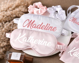 3 pcs Personalised Satin Eye Mask Set, Bridal Party Sleep Mask, Customized Bridesmaid Present