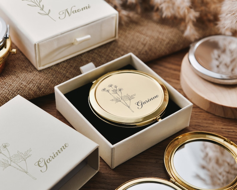 Customized Pocket Makeup Mirror Beautiful Wedding Gift Hen Party Gift Delicate Engraved Compact Mirror Bridesmaid Gifts image 6