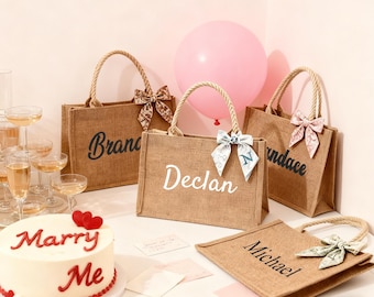 Personalized jute tote bag,wedding party favors and bridesmaid gifts, a present for her.