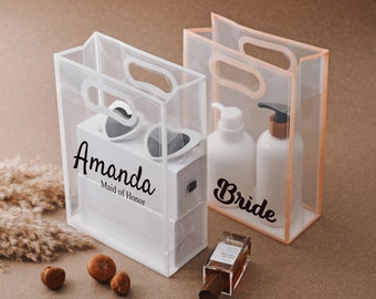 Personalized Gift Handbag, Bridesmaid Souvenir Gift Bag, Frosted Clear Shopping Bag, Bridal Shower Keepsake