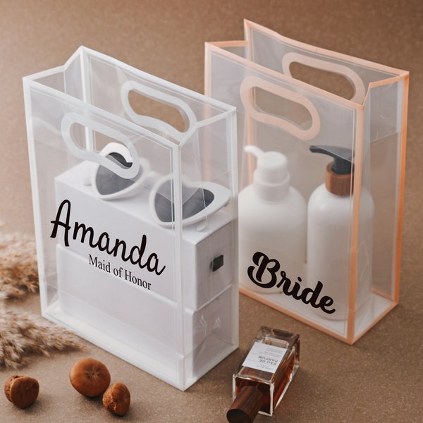 Personalized Gift Handbag, Bridesmaid Souvenir Gift Bag, Frosted Clear Shopping Bag, Bridal Shower Keepsake