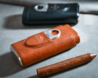 Custom Cigar Case,Groomsmen Gifts,  Gift for Husband, Cigar Travel Case, Gift for Dad, Leather Cigar Holder with Cutter