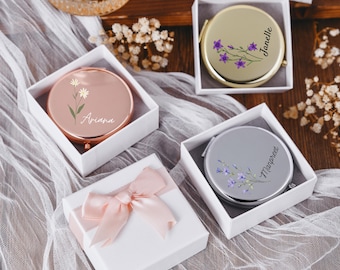 Delicate Compact Mirror - Bridesmaid Present - Customized Pocket Cosmetic Mirror