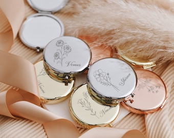 Elegant Custom Compact Mirror - Perfect Wedding Favor for Guests, Ideal for Bridal Parties,Engravable with Names and Special Dates