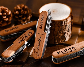 Couteau suisse personnalisé, à emporter tous les jours, indispensables pour une nouvelle maison, cadeau de mariage personnalisé, porte-clés, cadeau d'extérieur, bois gravé