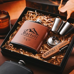 Personalized Flask Set for Groomsmen,Custom Gift for Boyfriend or Husband,Personalized Engraved Leather Flask and Bottle Opener Set