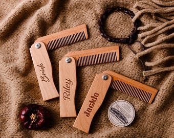 Personlig skäggkam i trä, graverad stylingkam för män, specialanpassat groomingverktyg, present till bestman