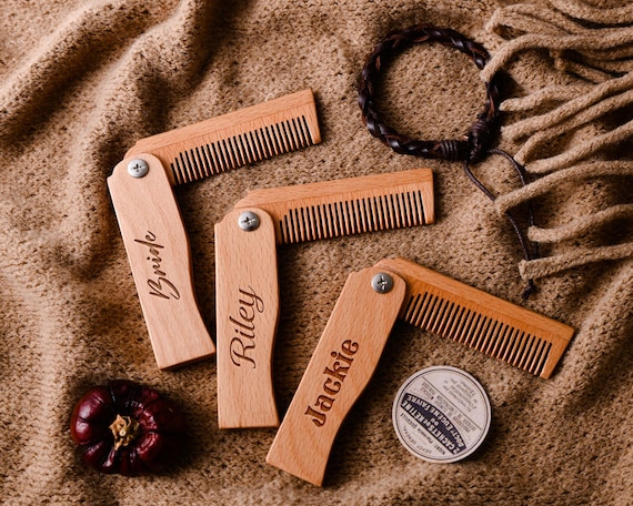 Personalized wooden beard comb, engraved men’s styling comb, custom grooming tool, bestman present