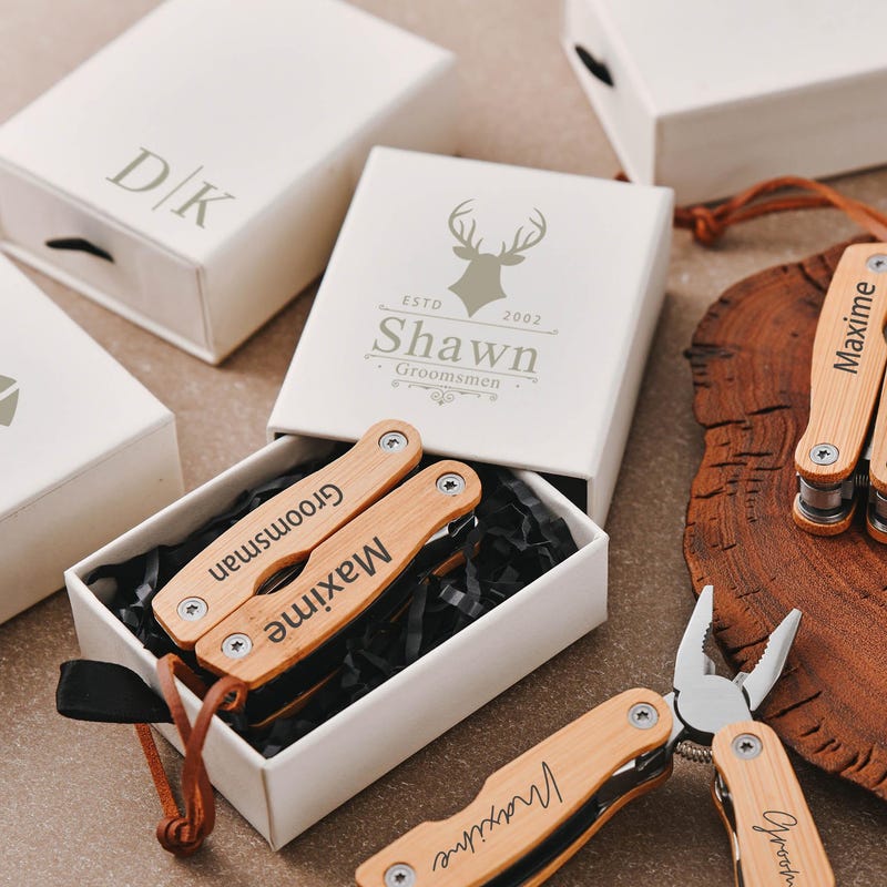 Alicates multiherramienta plegables de bolsillo personalizados con grabado, herramienta de bolsillo grabada, regalo para padrinos de boda, regalo para el Día del Padre