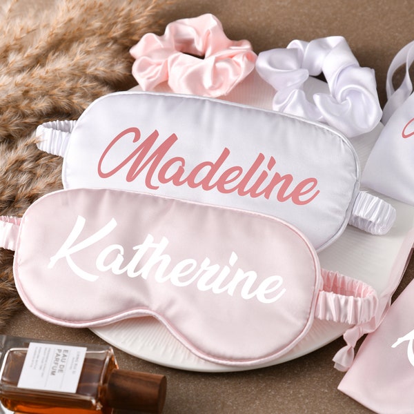 3 Stück personalisierte Satin Augenmaske Set, Brautjungfer Augenmaske für Brautparty, maßgeschneiderte Brautjungfer Geschenk, Braut Sleepover Geschenk