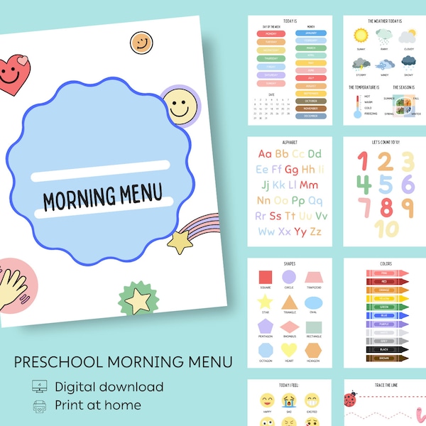 Morning Menu English Digital Download | Homeschool | Preschool Learning | Toddler Daily Activity Printable Poster | Teach Kids 2, 3, 4