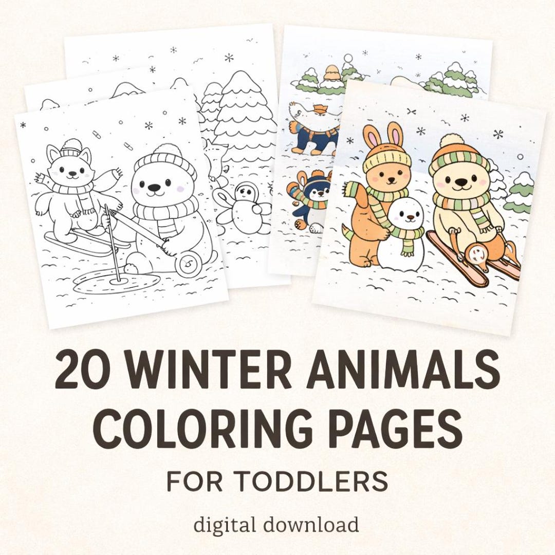 Winter Animals Coloring Pages for Kids | Cozy Snow Day Coloring Book ...