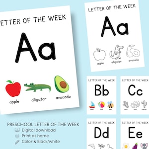 Letra de la semana A-Z Descarga digital / Educación en el hogar / Aprendizaje preescolar / Póster imprimible de actividades diarias para niños pequeños / Enseñe a niños de 2, 3, 4 y 5 años