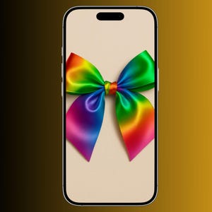 Rainbow Satin Bow Phone Wallpaper | Pastel Aesthetic Lock Screen | Cute Girly Digital Background