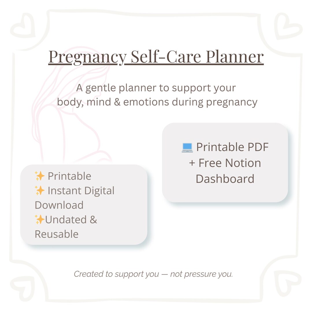 Pregnancy Self Care Planner | Printable Pregnancy Journal + Free Notion Dashboard | Gentle Daily ...