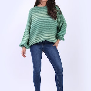 Women Drop Shoulders Multi Stripes Wool Knitted Top