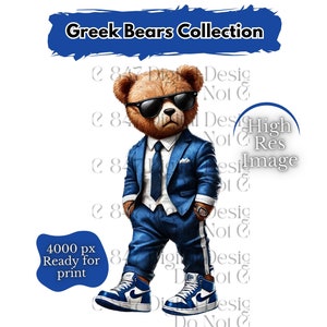Oso de estilo griego PNG / Oso de peluche HipHop PNG / Oso azul y blanco / Oso urbano / Oso de diseño de dibujos animados / Oso azul real / Oso con graffiti
