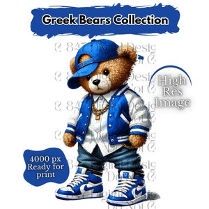 Oso de estilo griego PNG / Oso de peluche HipHop PNG / Oso azul y blanco / Oso urbano / Oso de diseño de dibujos animados / Oso azul real / Oso con graffiti