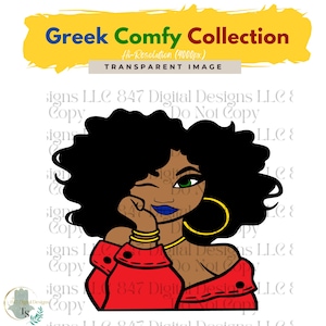 Cute Girl Clipart | Blue Red Sweater | Illustration Girl Graphics | Sorority Sisters Women | Black Women Clipart | PNG Sublimation Design
