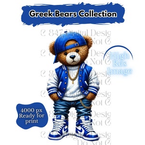 Oso de peluche griego / Oso de peluche HipHop PNG / Oso azul y blanco / Oso urbano / Oso de diseño de dibujos animados / Oso azul real / Phi Beta Sigma 1914
