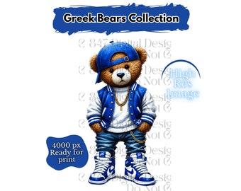 Greek Swag Bear | HipHop Teddy Bear PNG | Blue and White Bear | Urban Bear | Designer Bear Cartoon | Royal Blue Bear | Phi Beta Sigma 1914