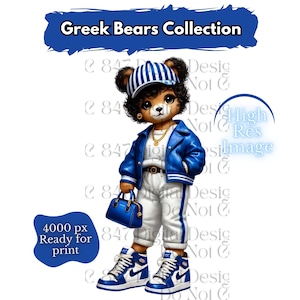 Greek Swag Bear | Hip Hop Teddy Bear PNG | Blue and White Bear | Teddy Bear Clipart | Bear Art | Royal Blue Bear | Cute Bear | Sorority