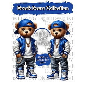 Oso de peluche griego / Oso de peluche HipHop PNG / Oso azul y blanco / Oso urbano / Oso de diseño de dibujos animados / Oso azul real / Phi Beta Sigma 1914