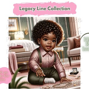 1 PNG Art Printable | Nursery Printable | Baby Girl Wearing Pink & Green | African American Baby PNG | Cute Black Girl Art | Black Wall Art