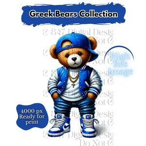 Oso de estilo griego PNG / Oso de peluche HipHop PNG / Oso azul y blanco / Oso urbano / Oso de diseño de dibujos animados / Oso azul real / Oso con graffiti