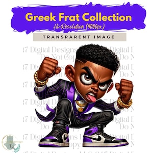 Fraternity Stroll Chibi Guys | Fraternity Men PNG | Purple and Gold Suit | Black Men Clipart | Men In Suits | Business Men | Fashion Men PNG