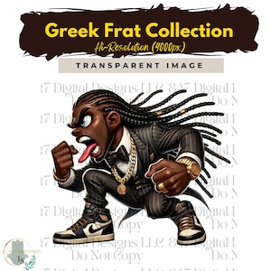 Fraternity Stroll Chibi Guys | Fraternity Men PNG | Brown and Gold Suit | Black Men Clipart | Men In Suits | Business Men | Fashion Men PNG