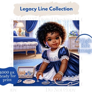 1 PNG Art Printable | Nursery Printable PNG | Baby Girl Wearing Blue and White | African American Baby PNG | Black Girl Art | Black Wall Art