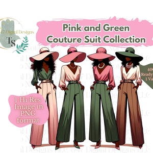 1 PNG Friends Wearing Pink and Green Suits | Faceless Black Girl Bundle | Sorority Women PNG | Black Women Clipart | Faceless Women Clipart