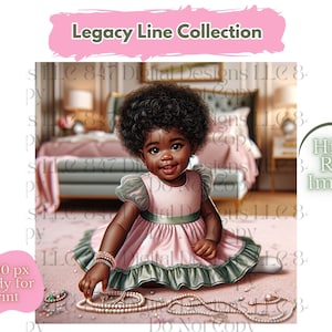 1 PNG Art Printable | Nursery Printable | Baby Girl Wearing Pink & Green | African American Baby PNG | Cute Black Girl Art | Black Wall Art