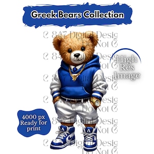 Oso de estilo griego PNG / Oso de peluche HipHop PNG / Oso azul y blanco / Oso urbano / Oso de diseño de dibujos animados / Oso azul real / Oso con graffiti