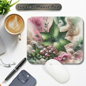 Pink and Green Ivy Leaf Mouse Pad | Rectangle Mouse Pad | Sorority Sister Gift | AKA Office Decor | Forever Finest | 1908 Alpha Kappa Alpha