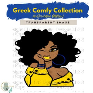 Süßes Mädchen Clipart | Blau Gold Pullover | Illustration Mädchen Grafik | Sorority Schwestern Frauen | Schwarze Frauen Clipart | PNG Sublimationsdesign