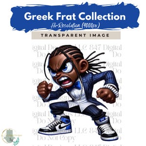 Fraternity Stroll Chibi Guy | Fraternity Men PNG | Royal Blue and White Suit | Black Men Clipart | Men In Suits | Business Men | Fashion Men