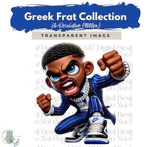 Fraternity Stroll Chibi Guy | Fraternity Men PNG | Royal Blue and White Suit | Black Men Clipart | Men In Suits | Business Men | Fashion Men