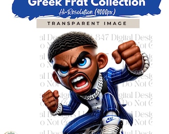 Fraternity Stroll Chibi Guy | Fraternity Men PNG | Royal Blue and White Suit | Black Men Clipart | Men In Suits | Business Men | Fashion Men