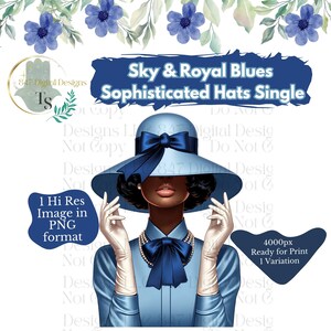 1 PNG Woman Wearing Sky and Royal Blue Hat | Black Girl Clipart Bundle | Sorority Women PNG | Black Women Clipart | Black Wall Art | Digi