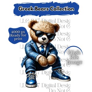 Oso de estilo griego PNG / Oso de peluche HipHop PNG / Oso azul y blanco / Oso urbano / Oso de diseño de dibujos animados / Oso azul real / Oso con graffiti