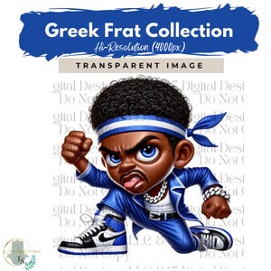 Fraternity Stroll Chibi Guy | Fraternity Men PNG | Royal Blue and White Suit | Black Men Clipart | Men In Suits | Business Men | Fashion Men