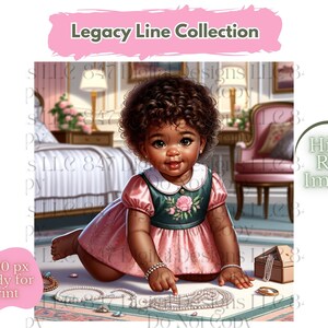 1 PNG Art Printable | Nursery Printable | Baby Girl Wearing Pink & Green | African American Baby PNG | Cute Black Girl Art | Black Wall Art