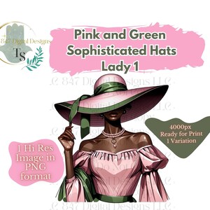 1 PNG Woman Wearing Pink and Green Hats | Black Girl Clipart Bundle | Sorority Women PNG | Black Women Clipart | Black Wall Art | Digital