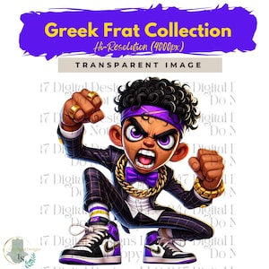 Fraternity Stroll Chibi Guys | Fraternity Men PNG | Purple and Gold Suit | Black Men Clipart | Men In Suits | Business Men | Fashion Men PNG