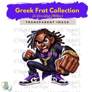 Fraternity Stroll Chibi Guys | Fraternity Men PNG | Purple and Gold Suit | Black Men Clipart | Men In Suits | Business Men | Fashion Men PNG